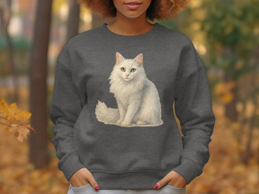 Cozy Pullover with Realistic White Cat Print Sweatshirt Product