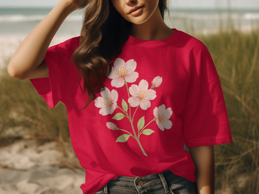 Cherry Blossom Graphic Red Relaxed T-Shirt product type