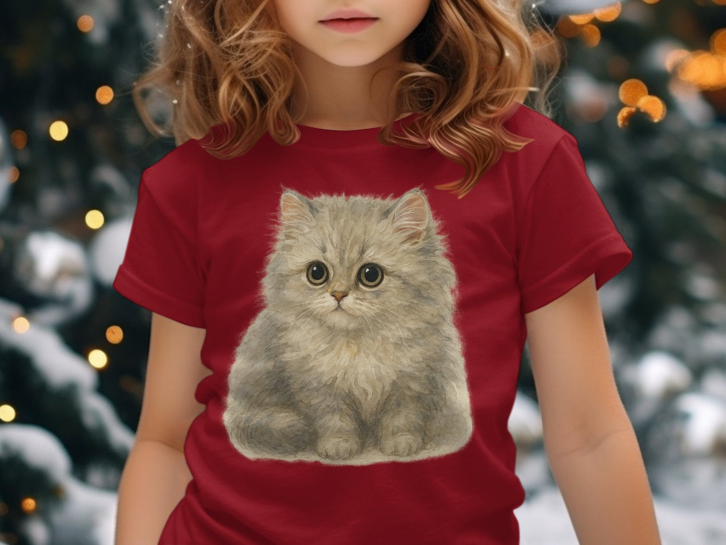 Cute Fluffy Cat Design Kids Holiday T-Shirt product