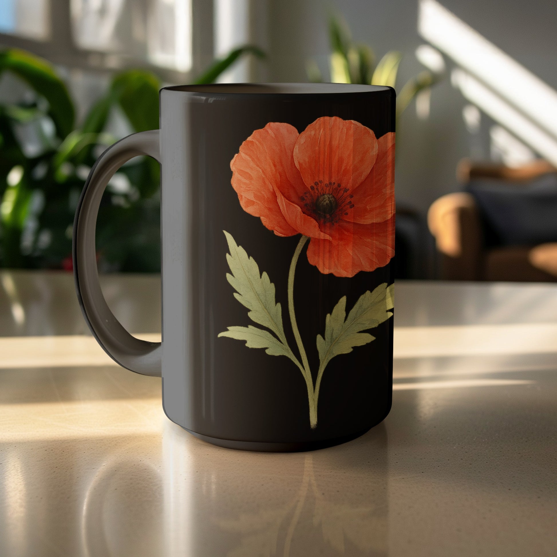 Beautiful Red Poppy Design Black Coffee Mug product