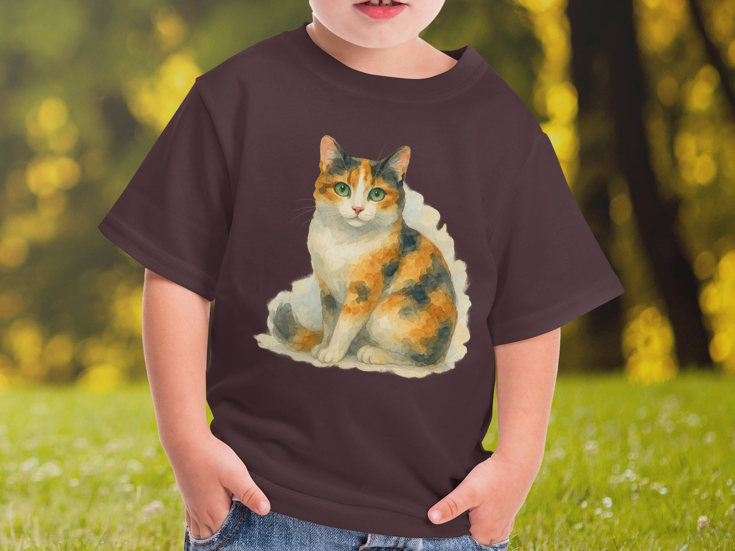 Cute Young Child's T-shirt Featuring Colorful Cat product type