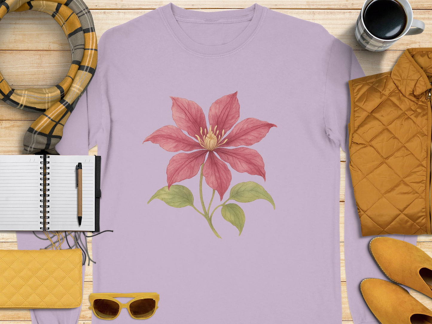 Floral Pink Clematis Design Long Sleeve Shirt product type