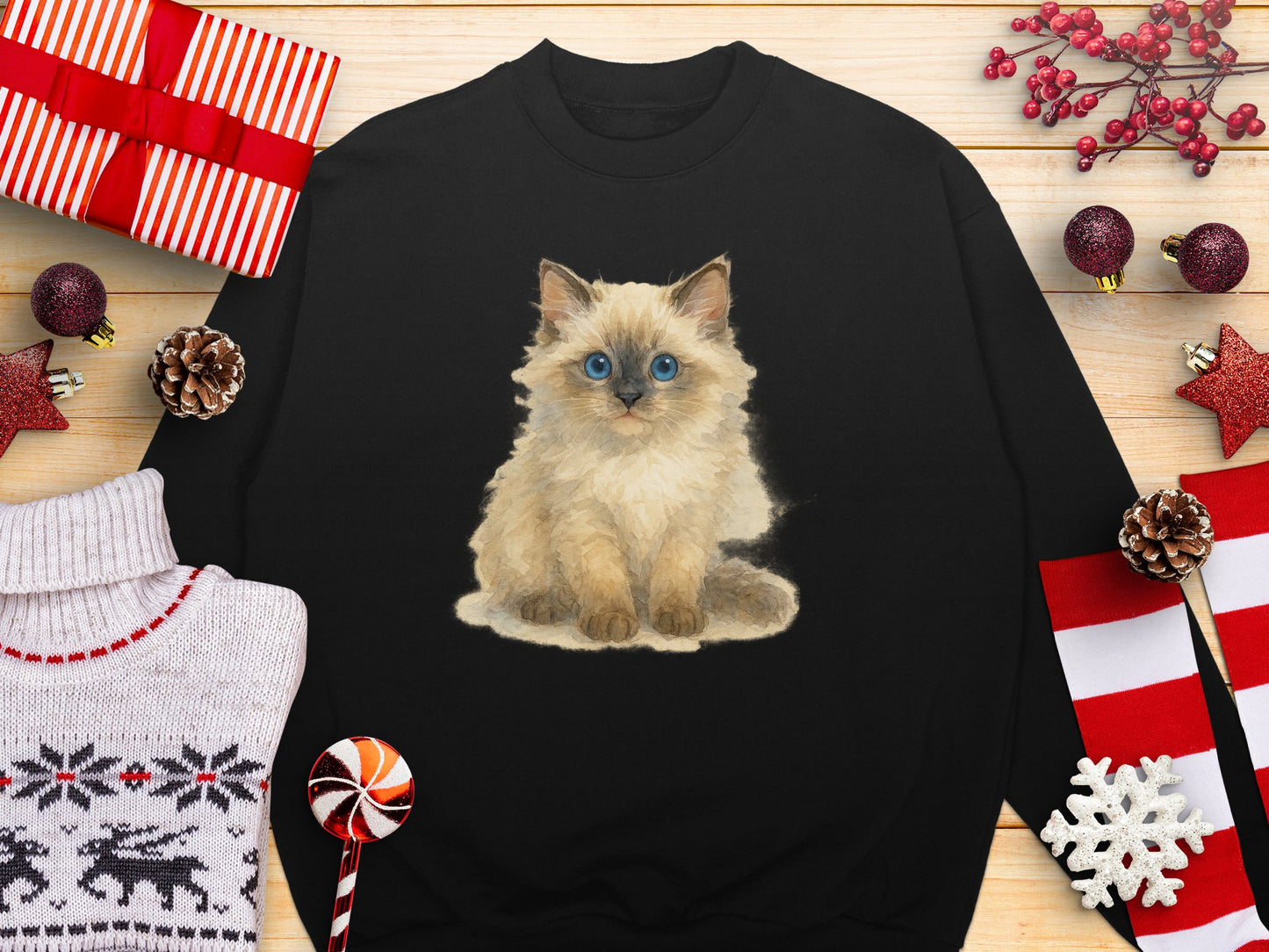 Adorable Kitten Print Sweater Cute and Cozy Clothing Product