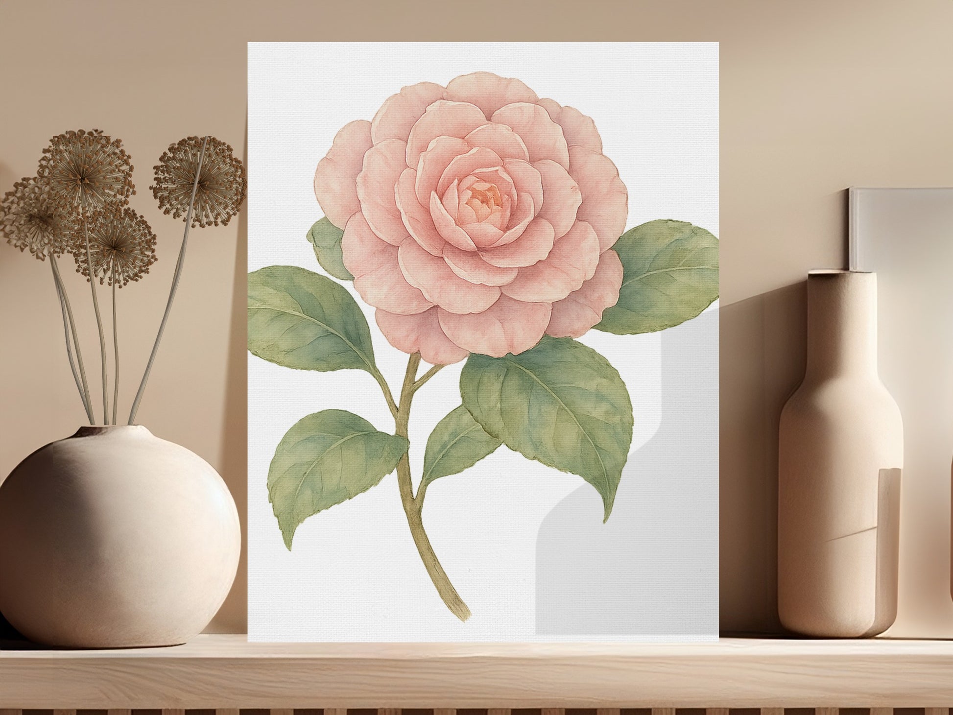 Elegant Pink Camellia Flower Botanical Art Print product type