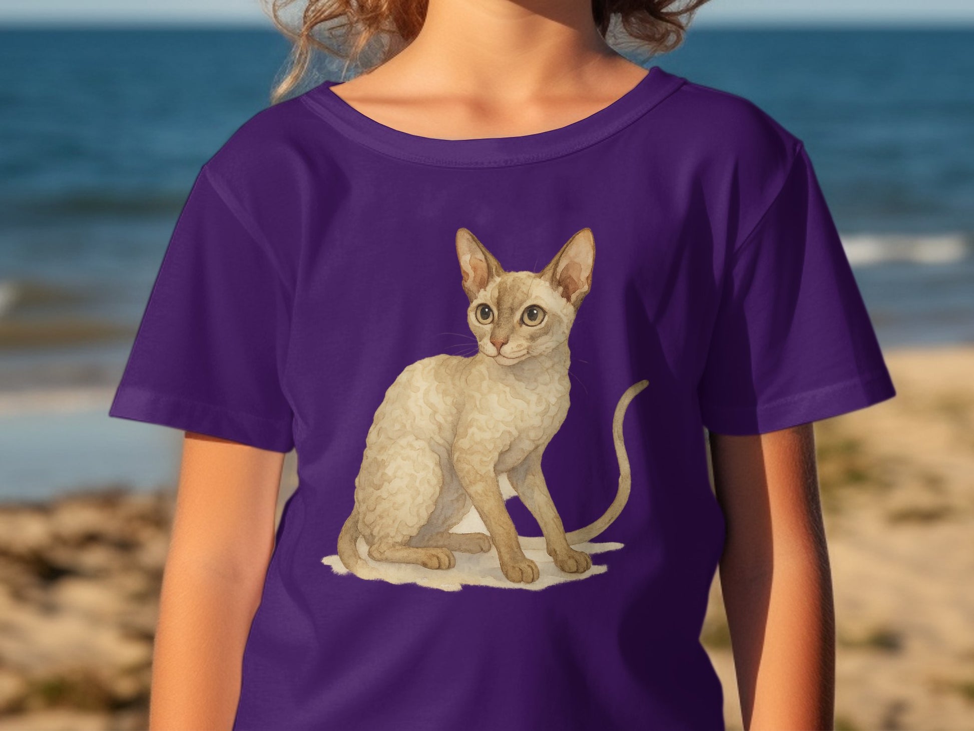 Purple Tee with Cute Sitting Cat Print product