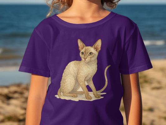 Purple Tee with Cute Sitting Cat Print product
