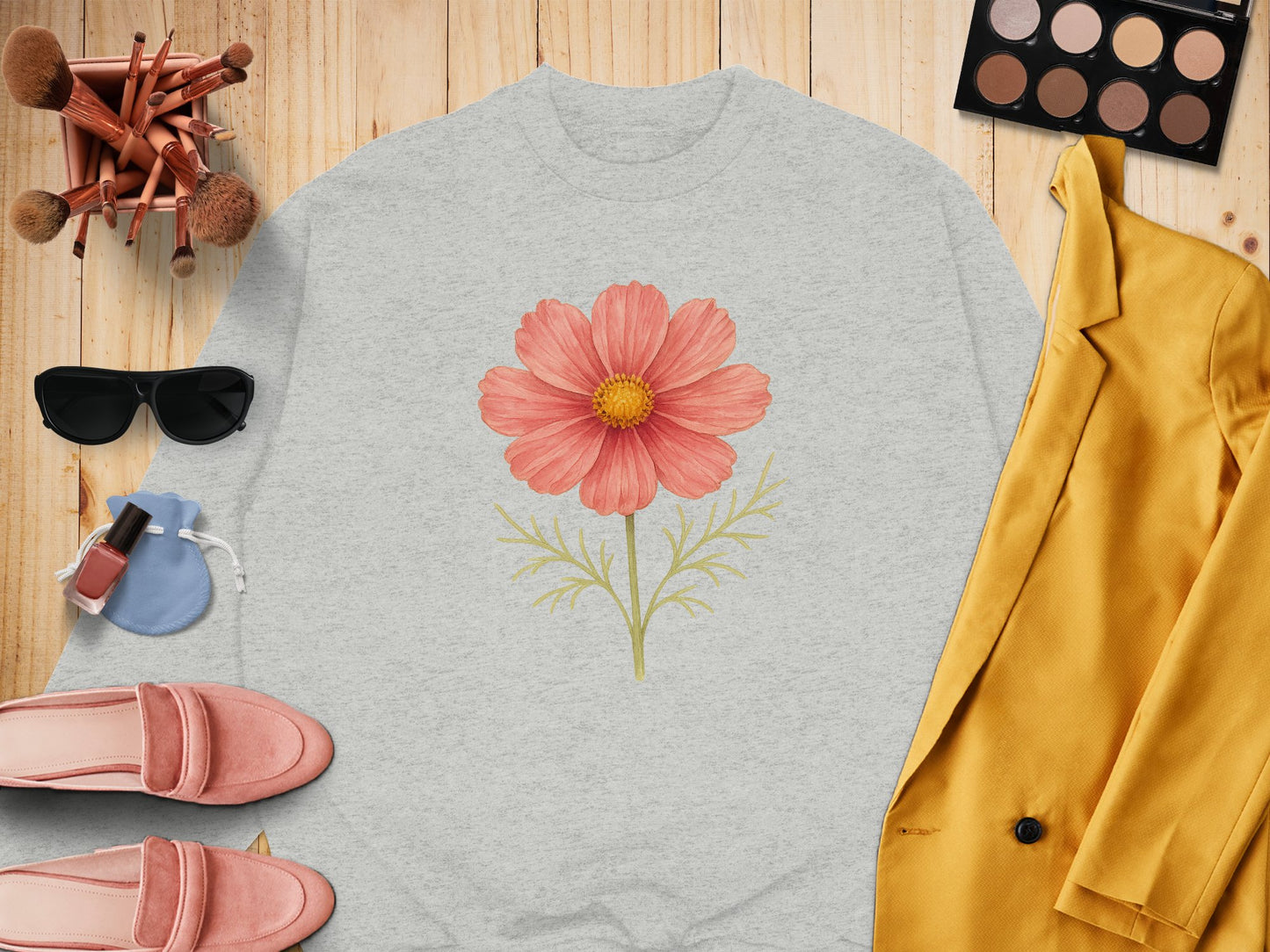 Pink Flower on Gray Shirt Design clothing product