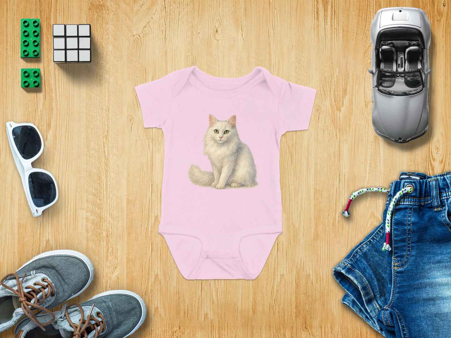 Cute Cat Print Pink Baby Onesie Adorable Infant product