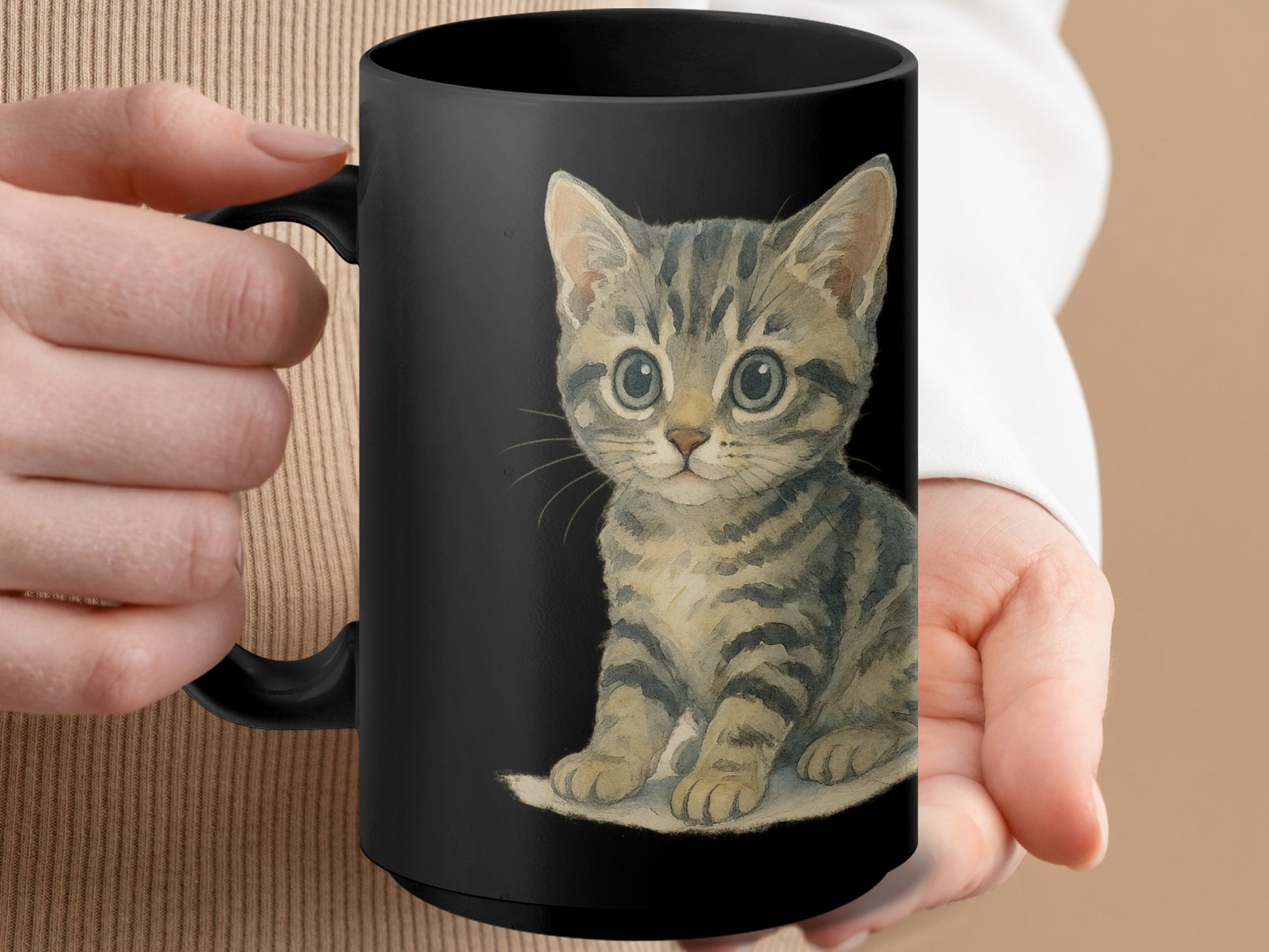 Cute Adorable Kitten Design Black Coffee Mug Product