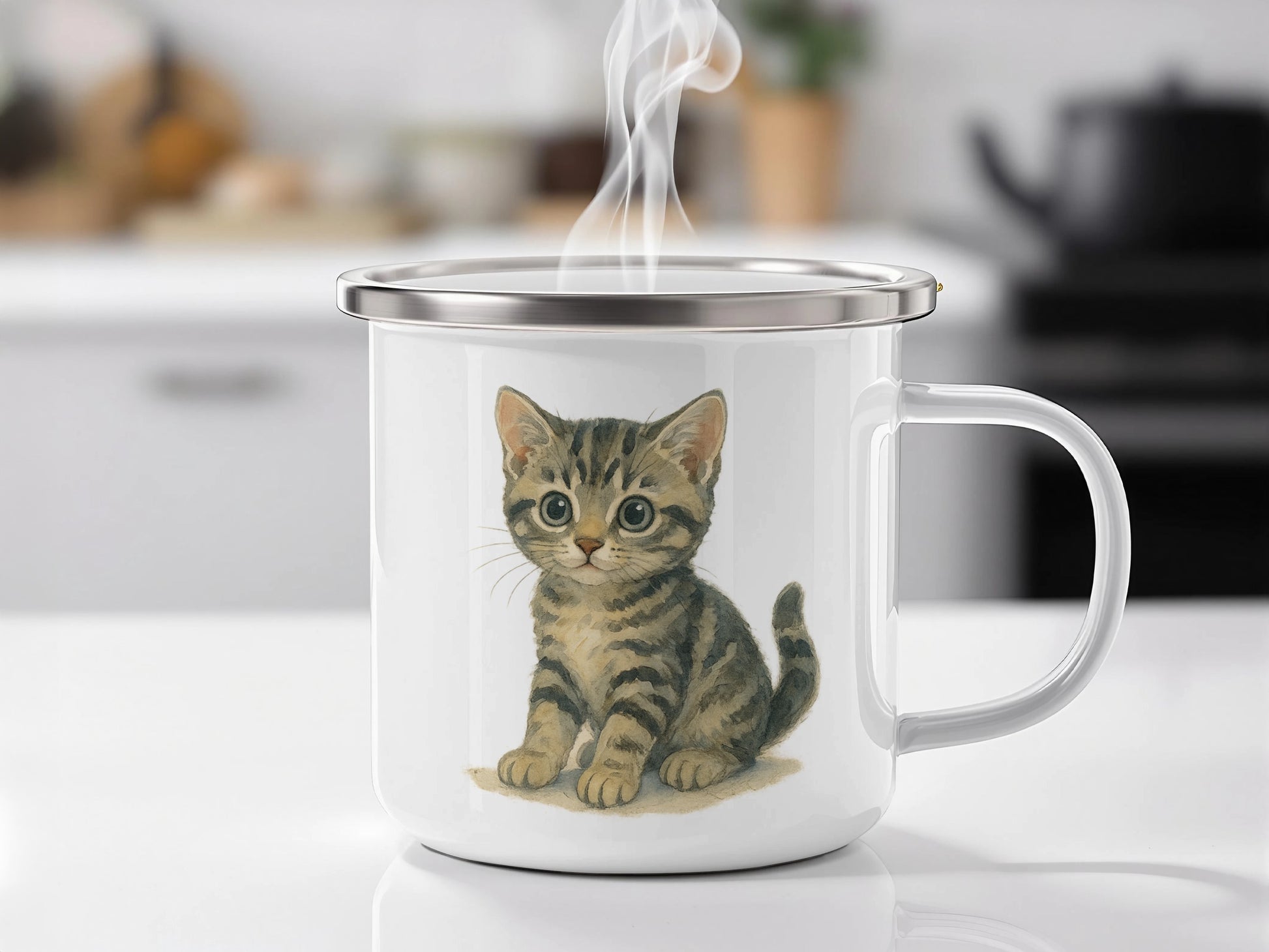 Cute Tabby Kitten Artwork on White Ceramic Mug product