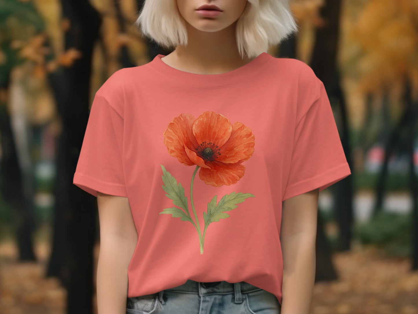 Stylish Coral Tee with Bold Poppy Print product type