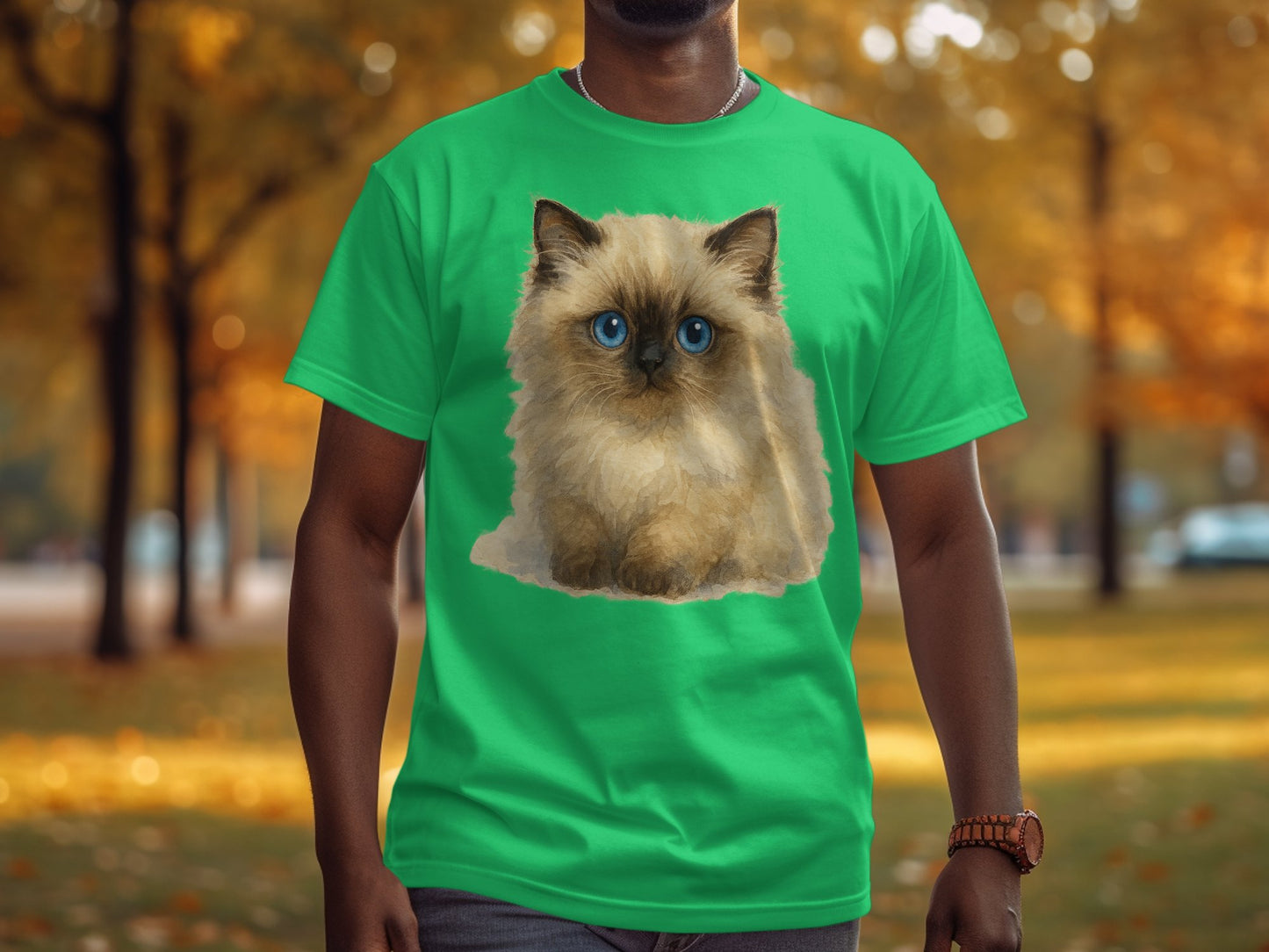 Cute Fluffy Kitten Graphic Printed Green TShirt product type