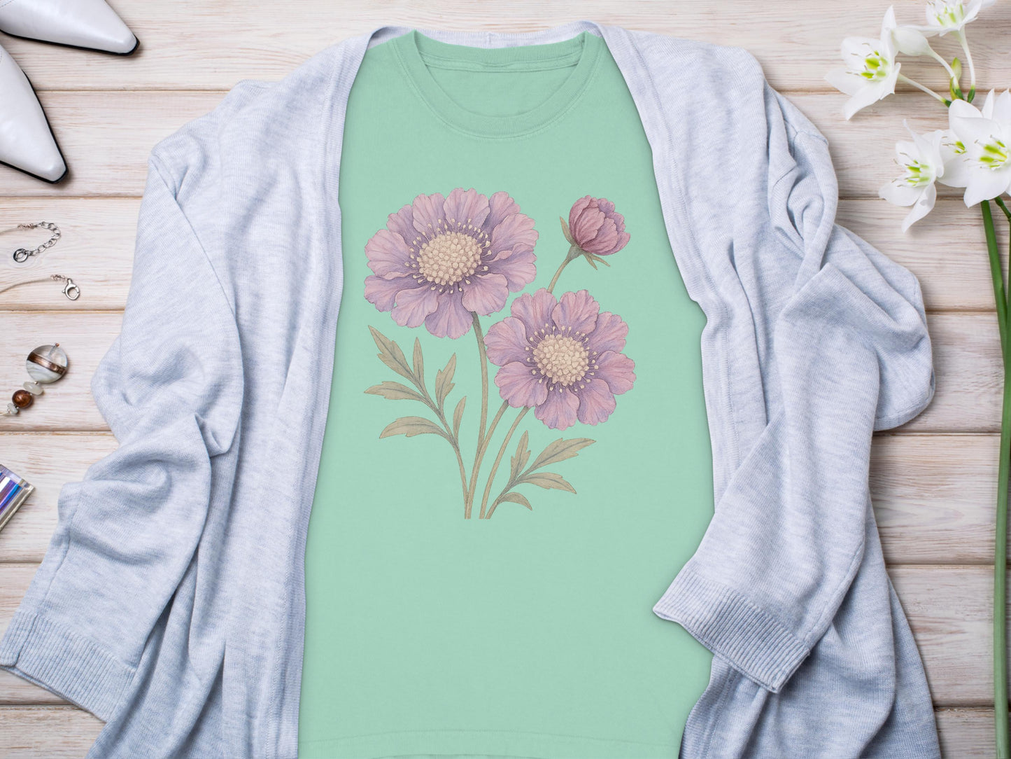 Floral Design on Mint Green Background Shirt product type