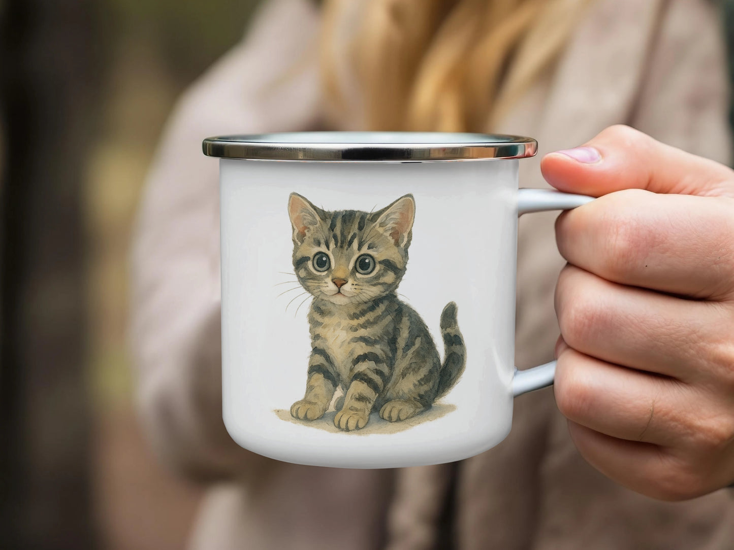 Adorable Kitten Print White Metal Mug product type