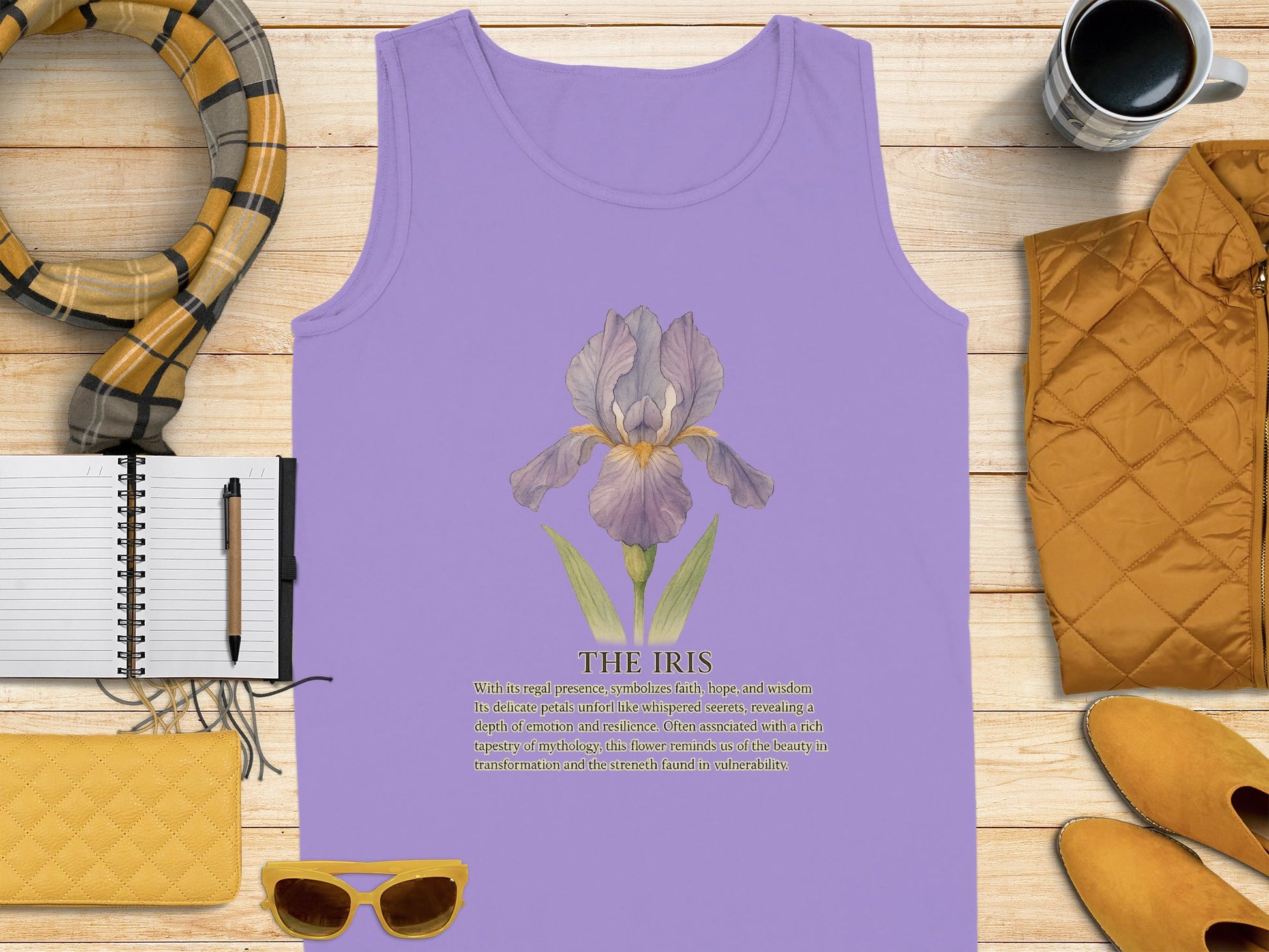 Purple Tank Top Featuring Iris Flower Design product type