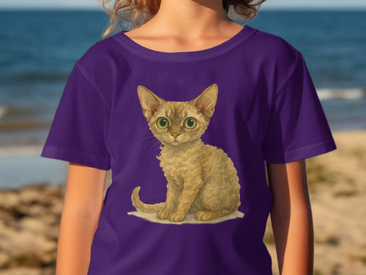 Cute Big Eyed Kitten Print on Purple T-shirt product type