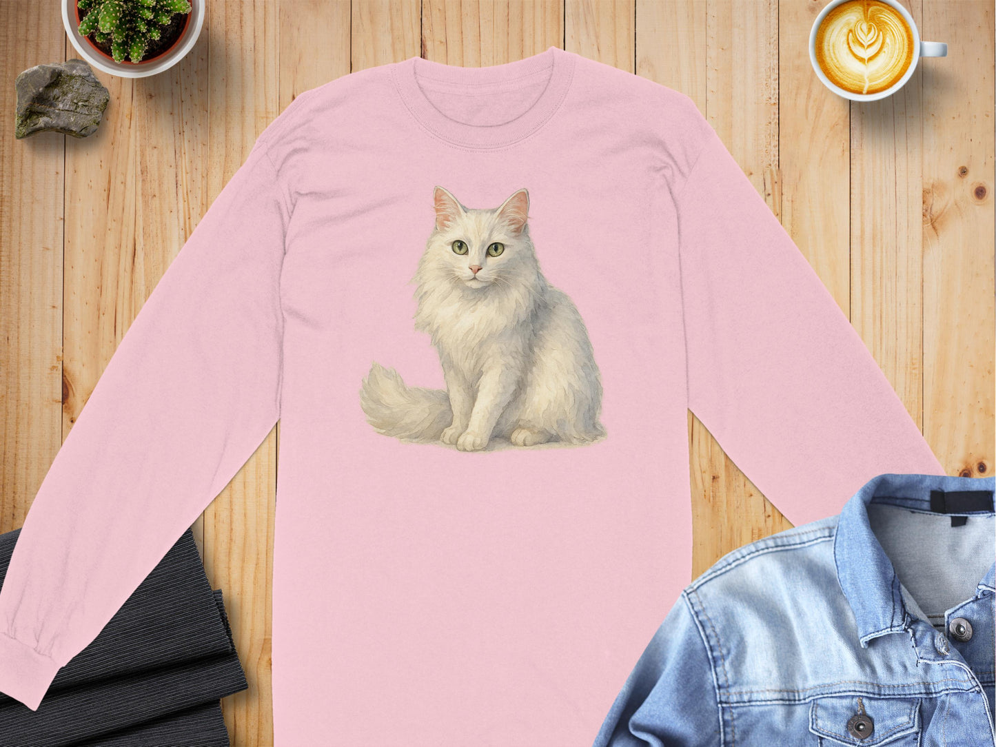 White Cat Illustration Comfortable Long Sleeve Shirt product