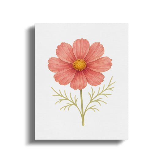 Pink Flower Art With Green Leaves Wall Decor product
