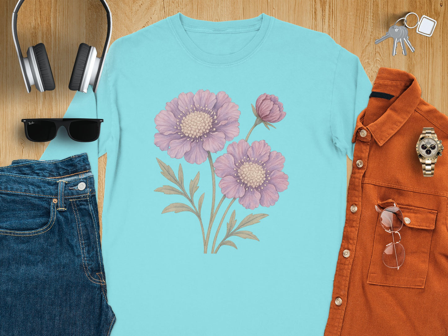 Floral Graphic Tee with Purple Flowers casual product type