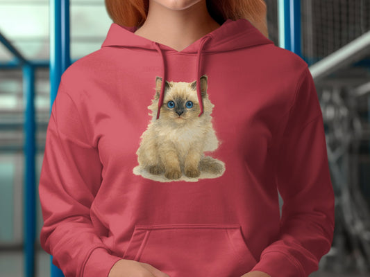 Adorable Kitten Graphic Design on Red Hoodie product