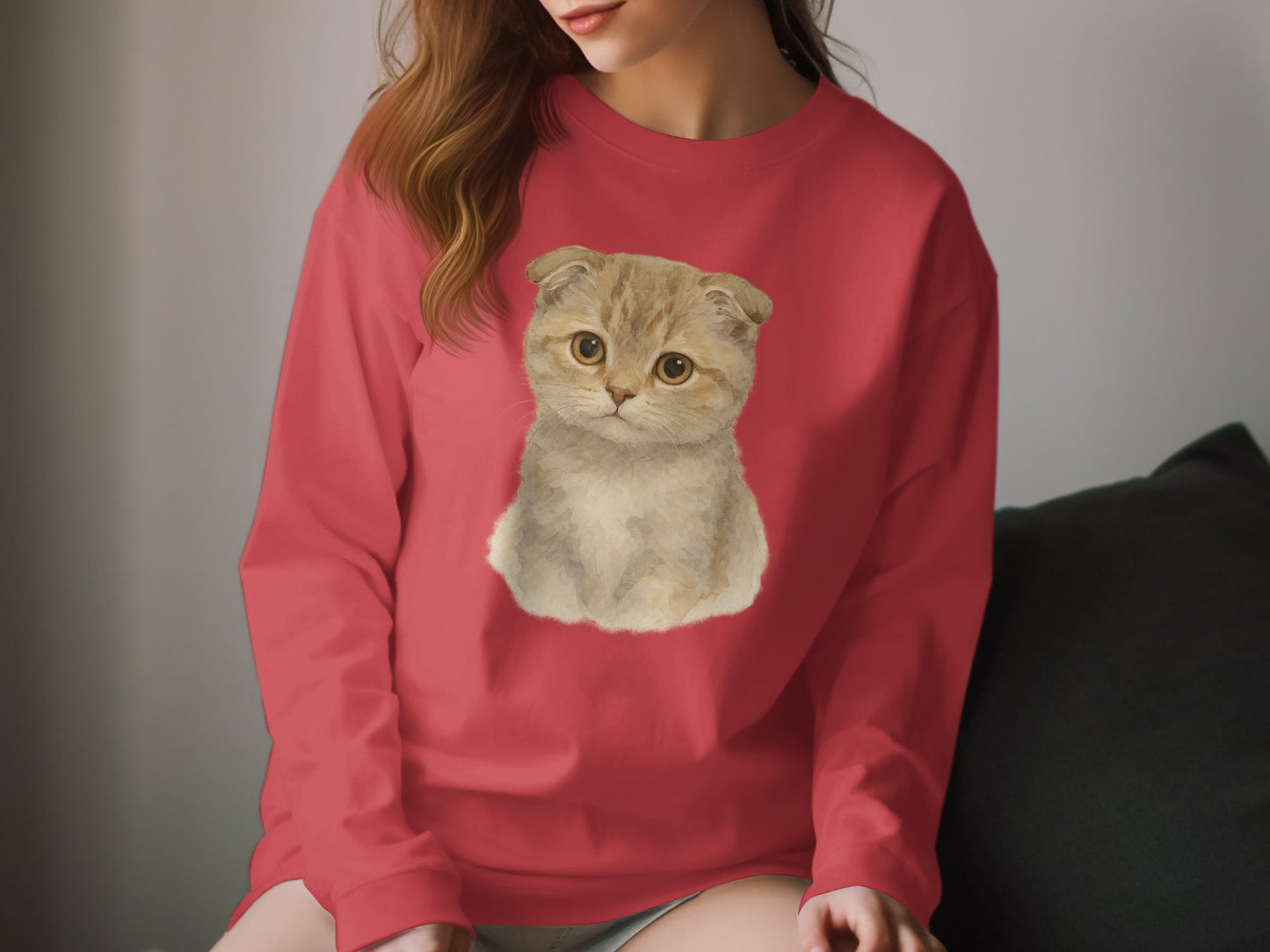 Cute Kitten Graphic Red Long Sleeve Shirt product