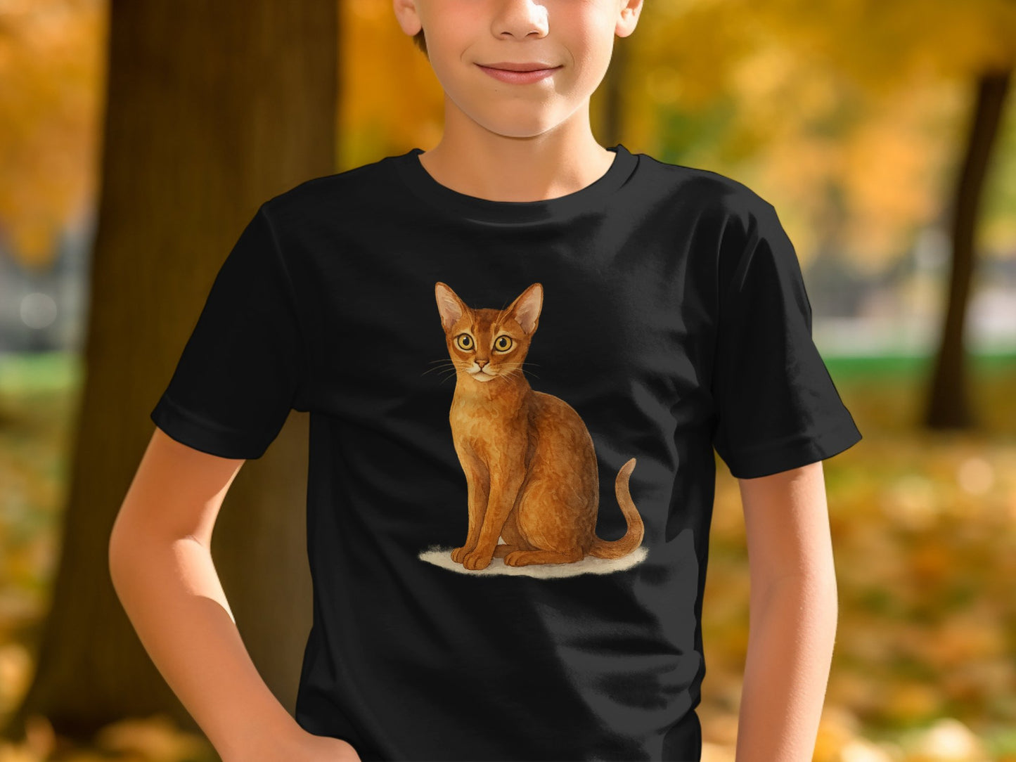 Realistic Cat Graphic Print on Black T-shirt product Type