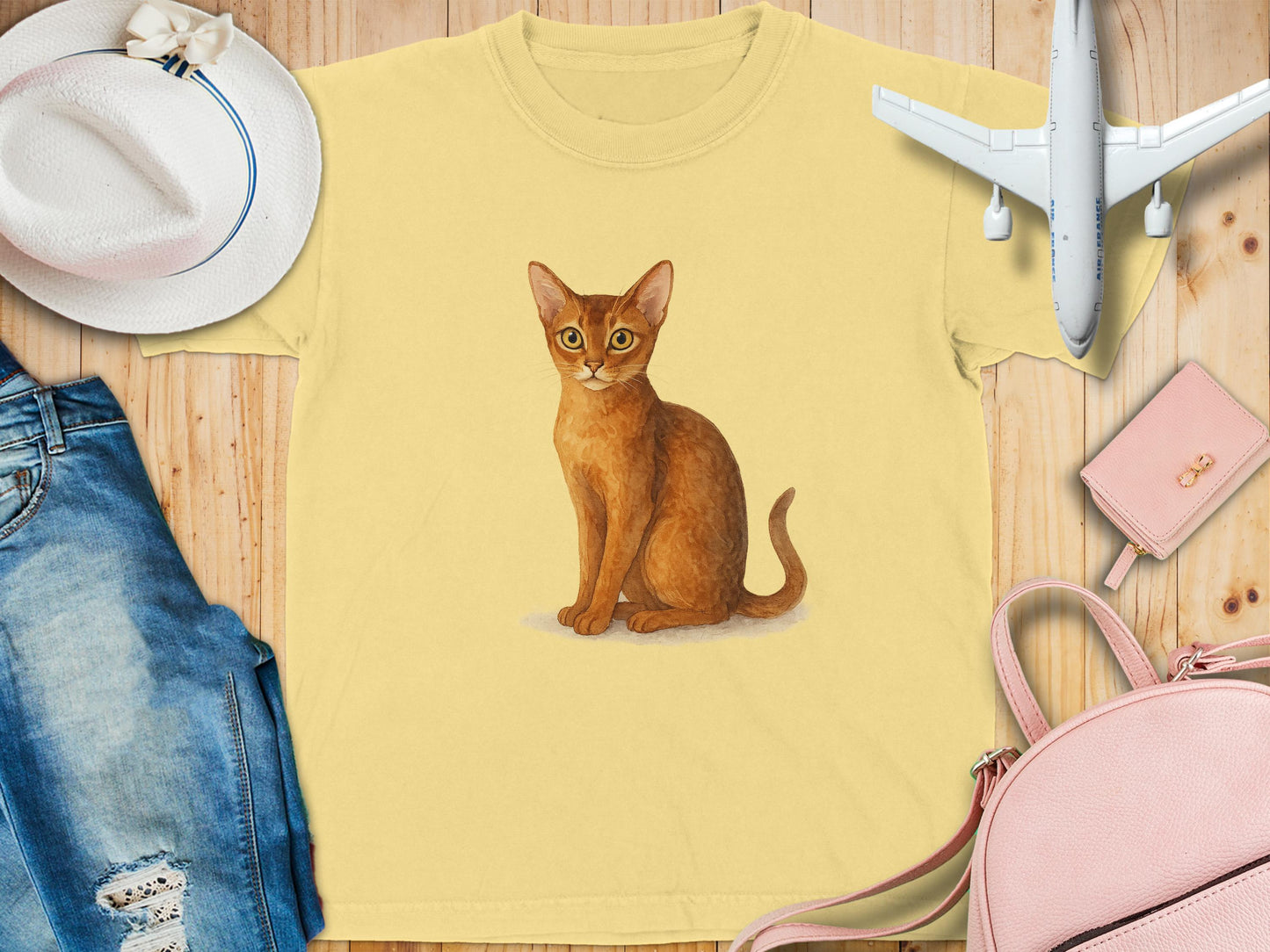 Cute Brown Kitten Print on Yellow T Shirt product type