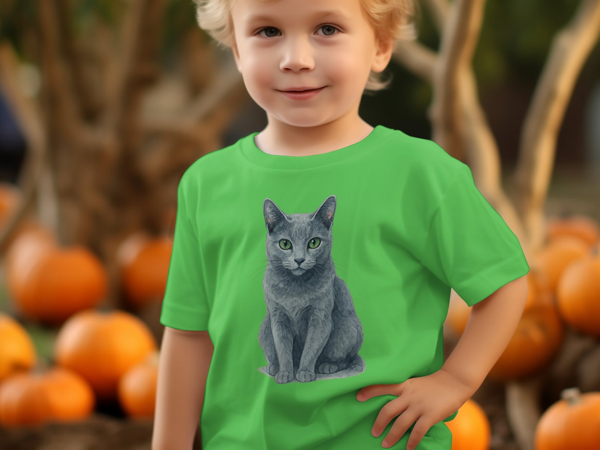 Green Shirt with Realistic Cat Print for Kids product