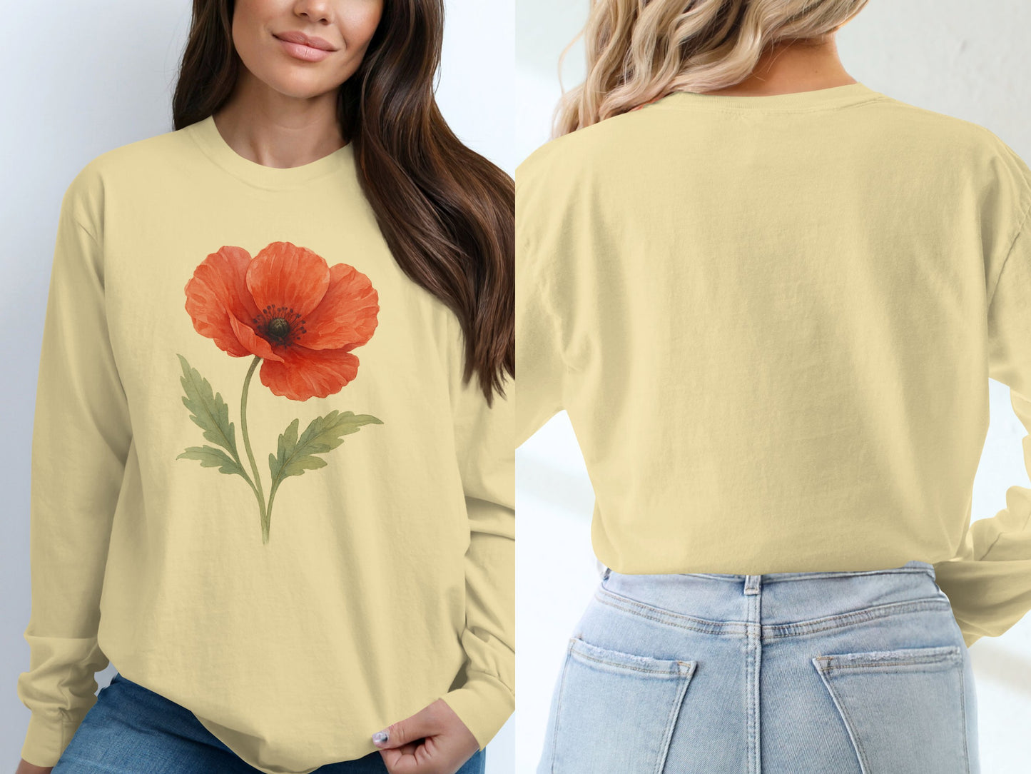 Beautiful Casual Long Sleeve Orange Poppy Flower Shirt