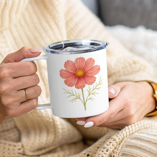 Floral Print White Coffee Mug with Lid product