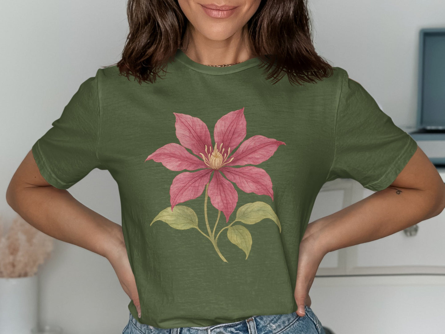 Green T-shirt with Pink Flower Design product type