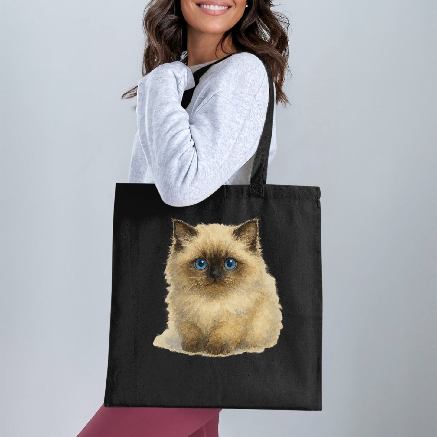 Charming Blue-Eyed Cat Illustration Tote Bag product type