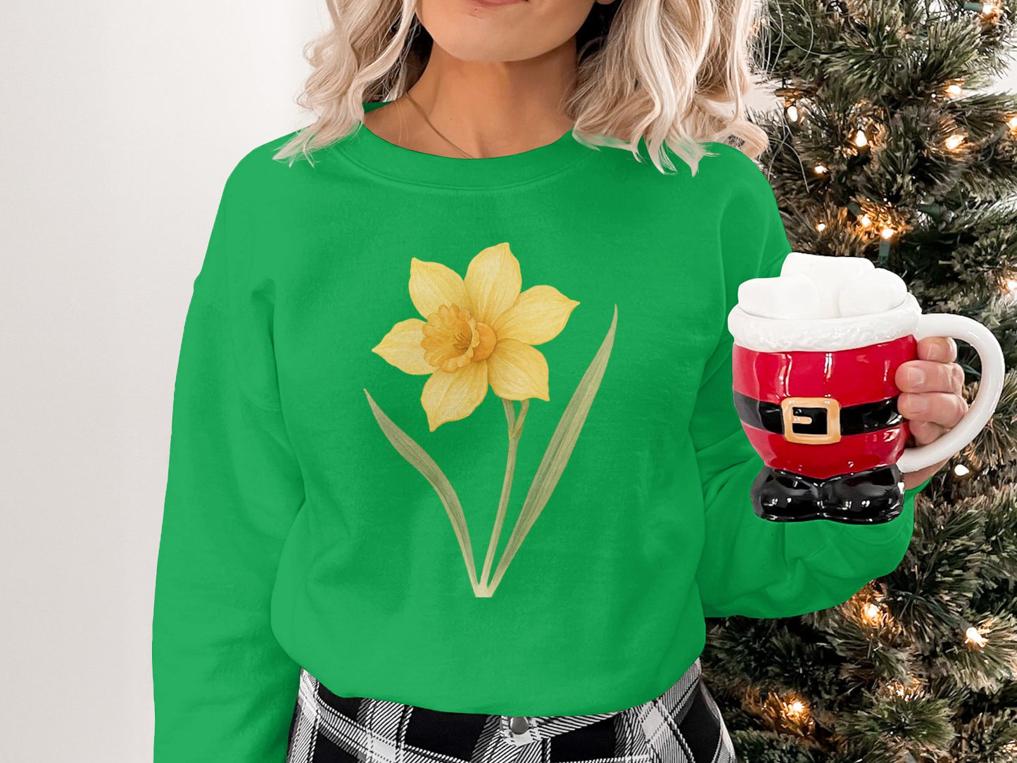 Festive Green Sweatshirt with Yellow Flower Print product