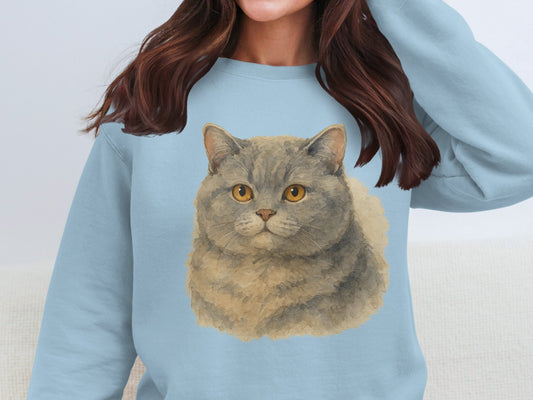 Cute Cat Illustration Light Blue Sweater product type