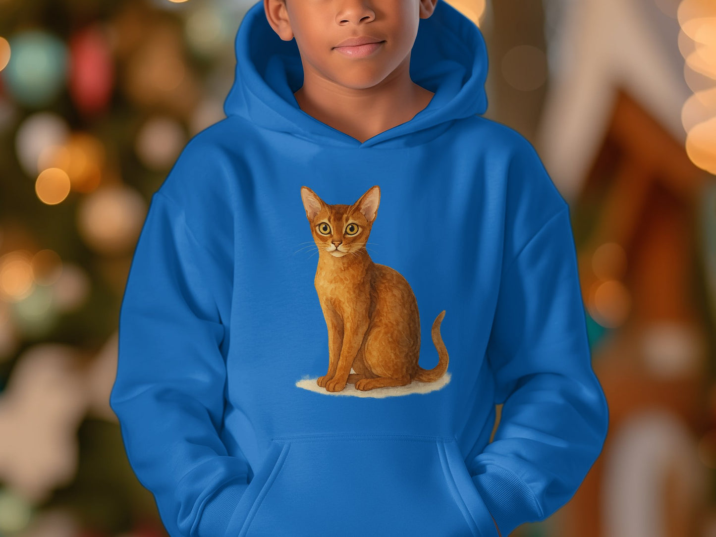 Adorable Cat Graphic Print on Cozy Blue Hoodie product type