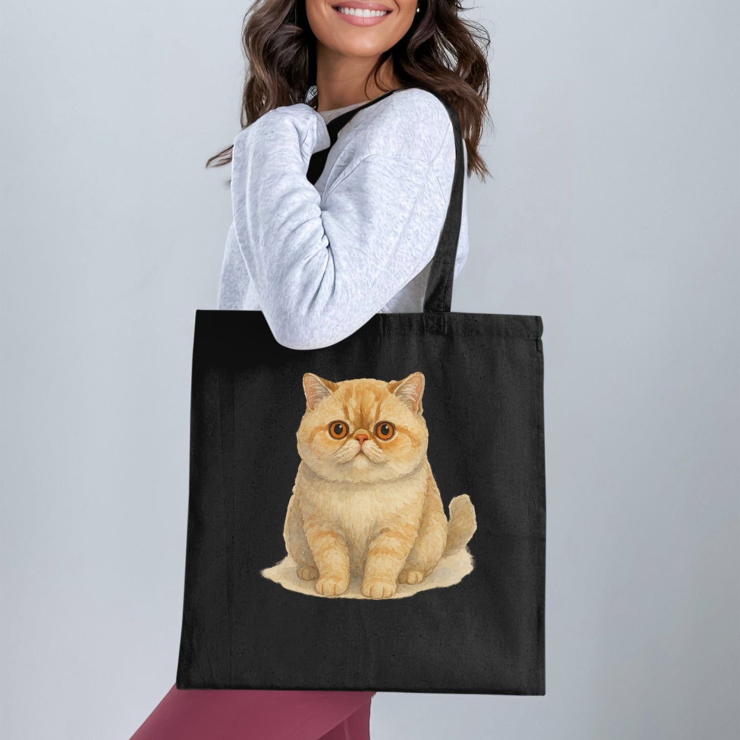 Cute Cat Print on Black Tote Bag product type