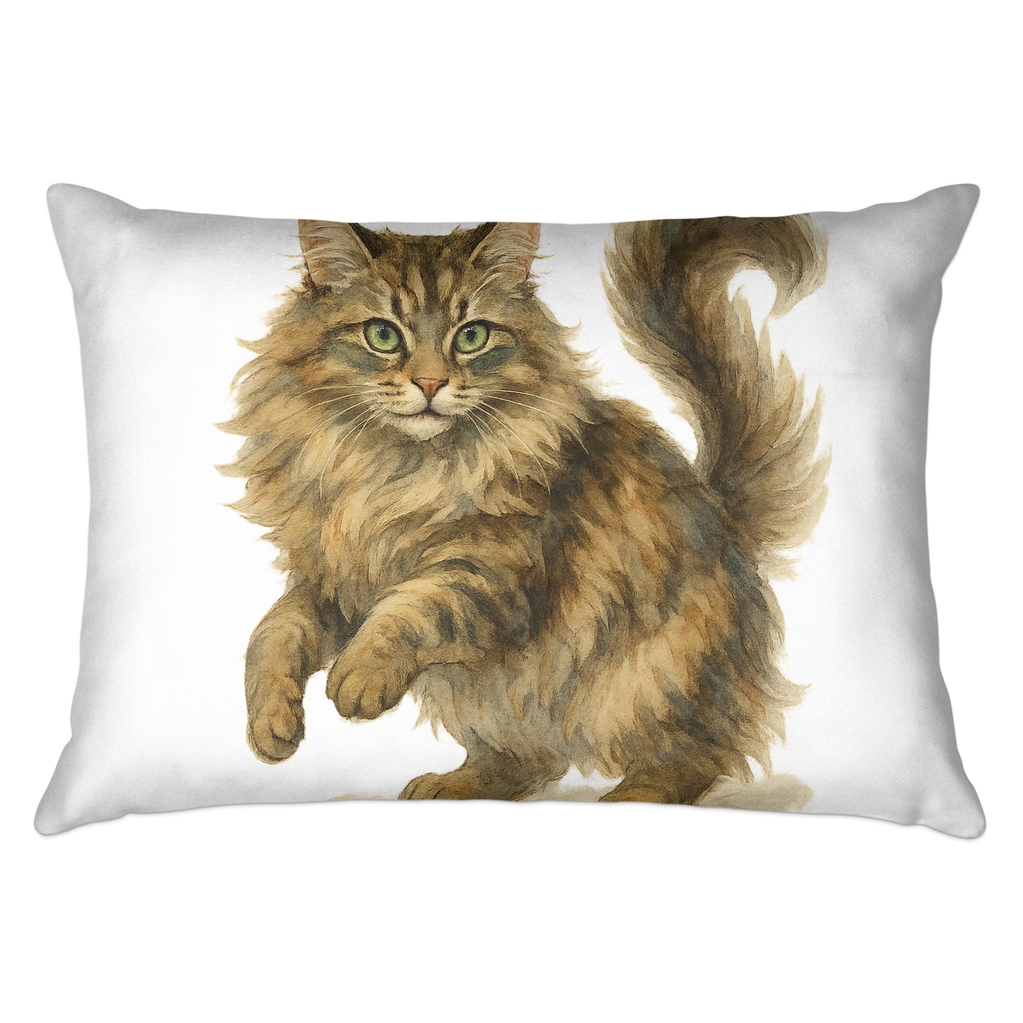 Fluffy brown playful cat design pillow product type