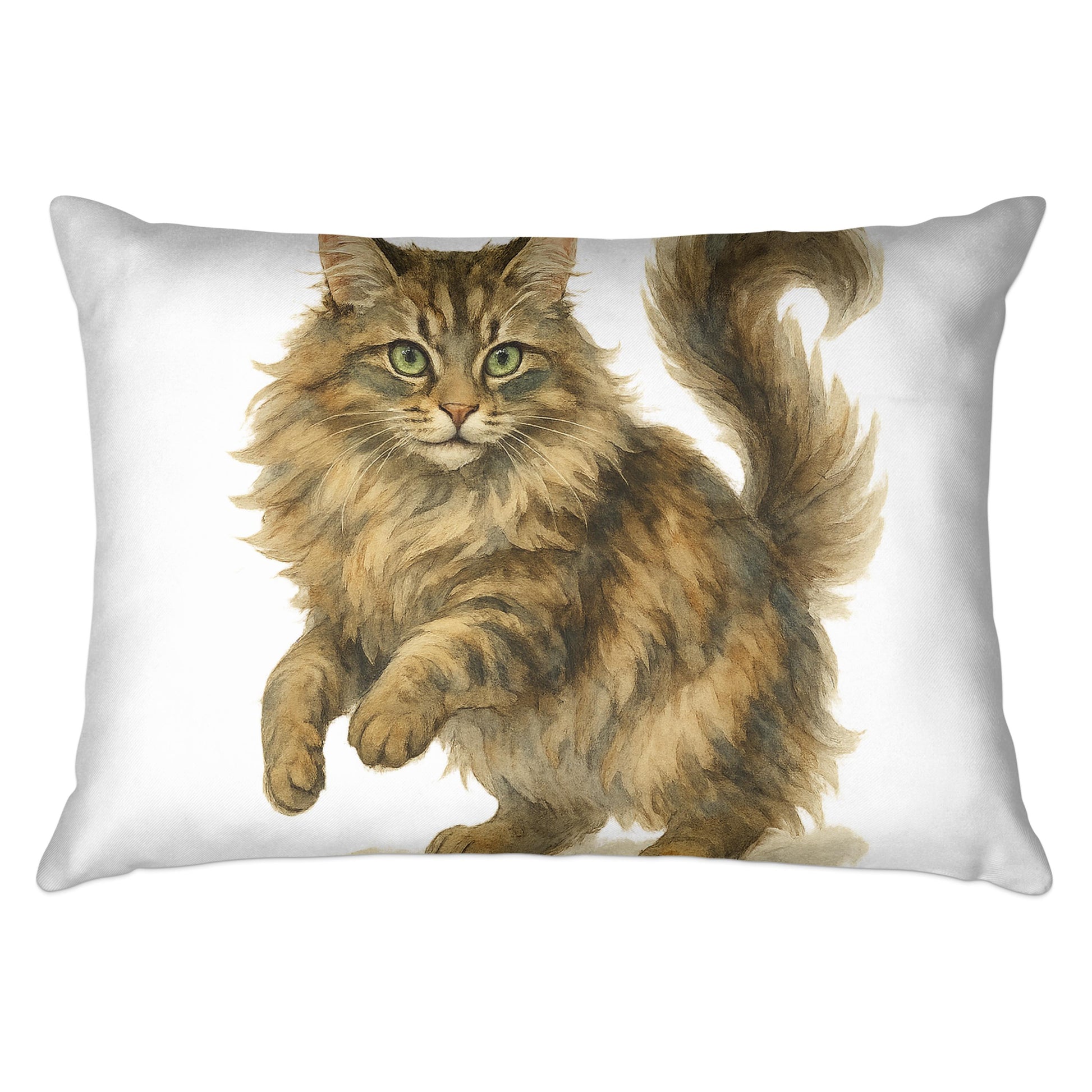 Fluffy brown playful cat design pillow product type