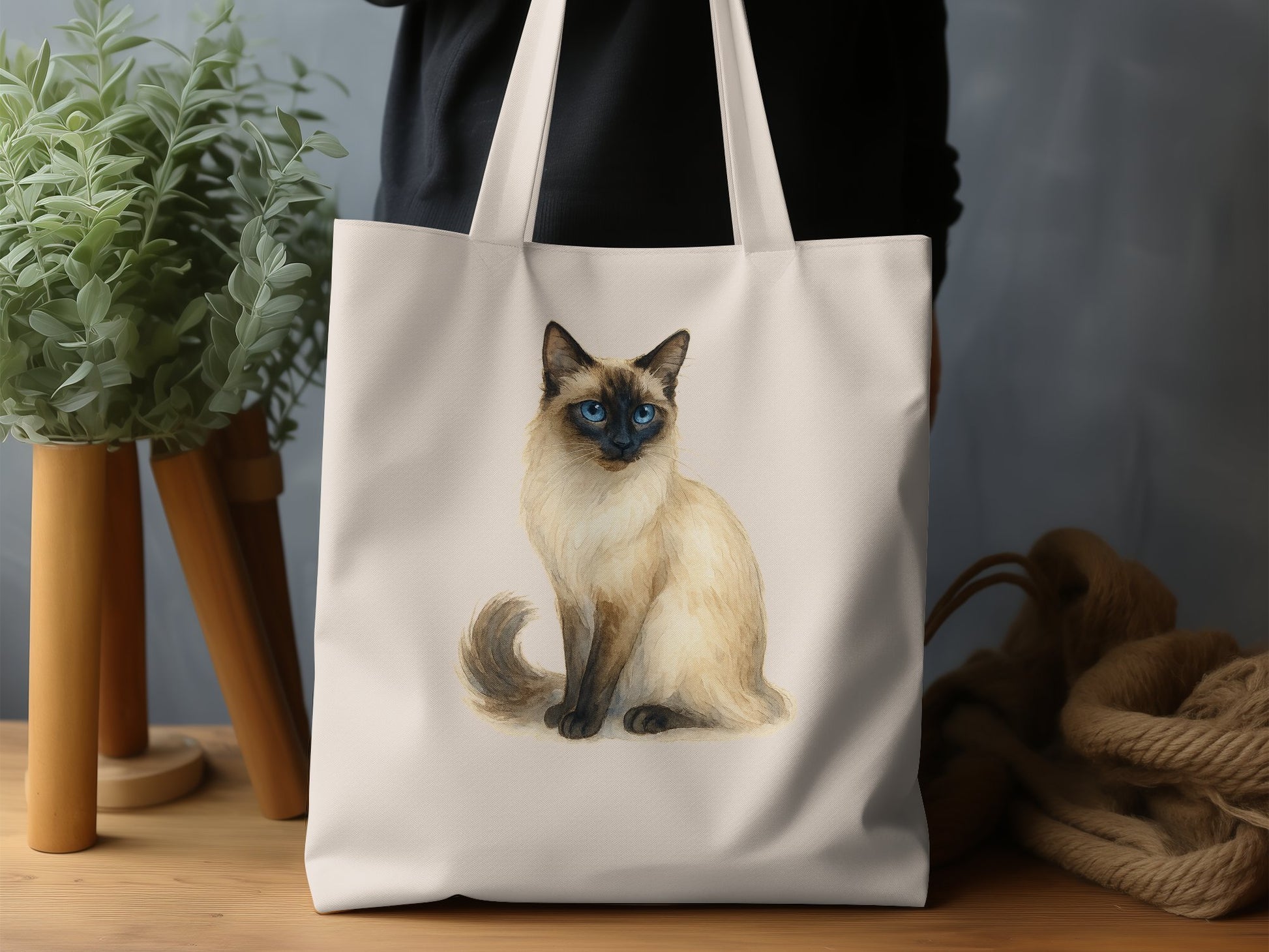 Siamese Cat with Blue Eyes Printed Tote Bag product type