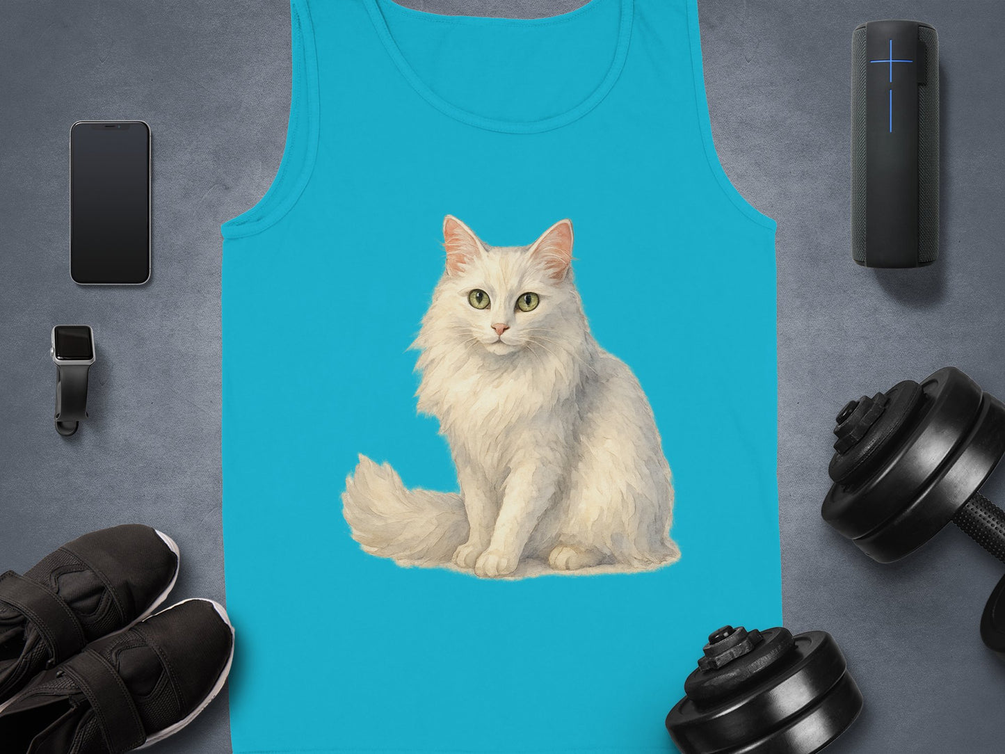 Adorable White Cat Print on Stylish Workout Tank product