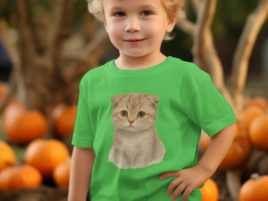 Cute Child with Kitten Graphic Green T-Shirt product