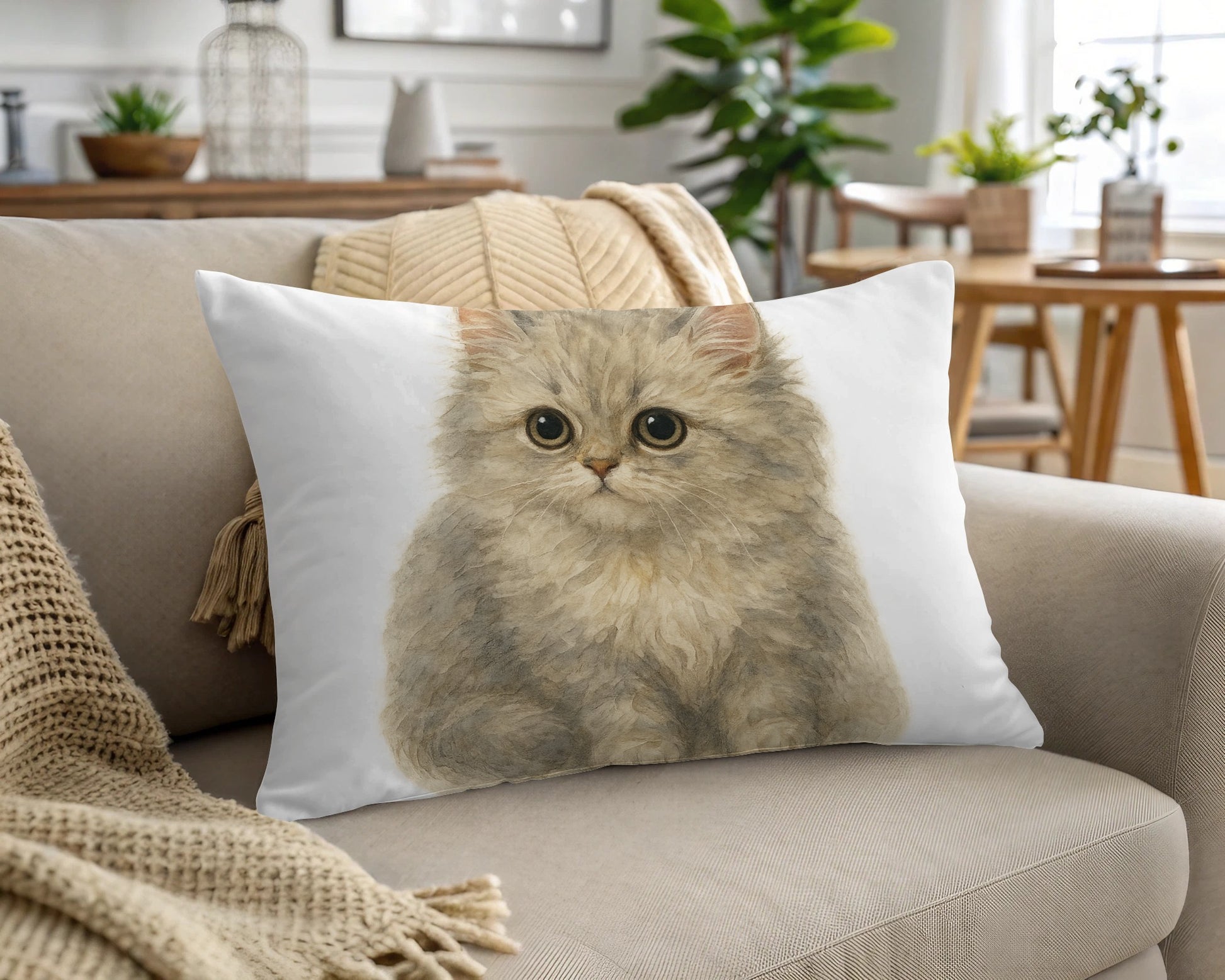 Cute Fluffy Cat Throw Pillow Decorative Home product