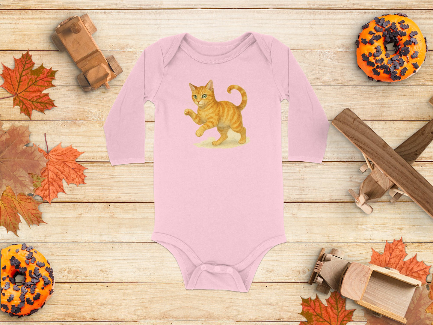 Adorable Pink Baby Onesie with Playful Cat Design product
