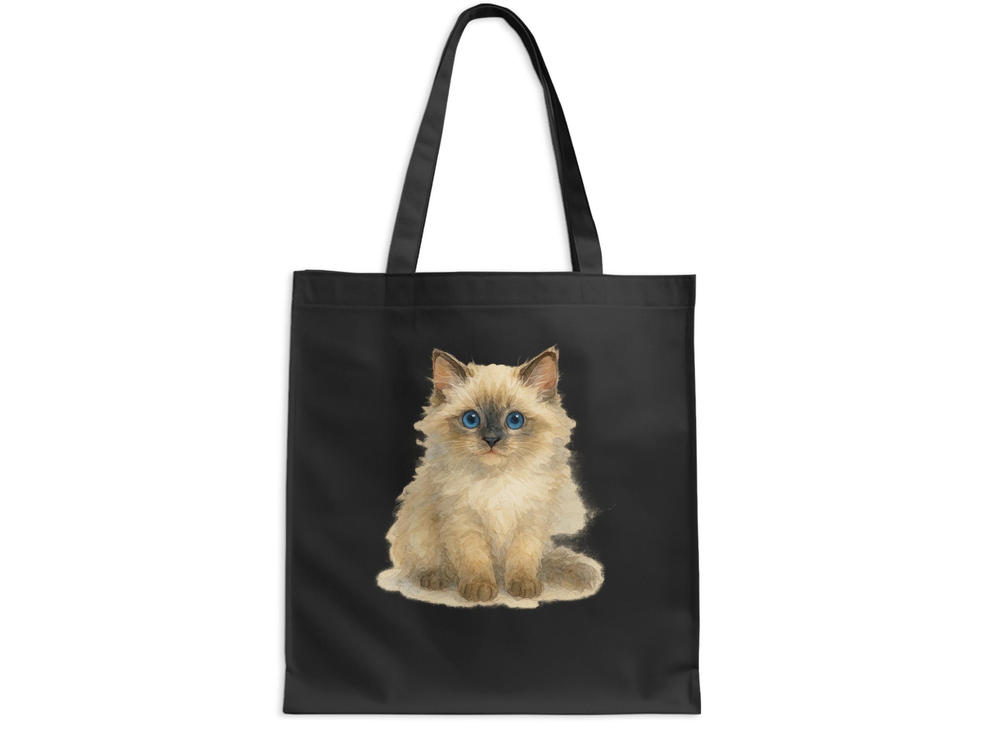 Adorable Fluffy Kitten Print on Black Tote Bag product type