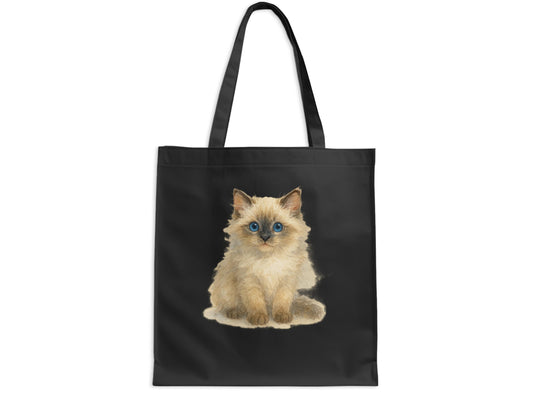 Adorable Fluffy Kitten Print on Black Tote Bag product type