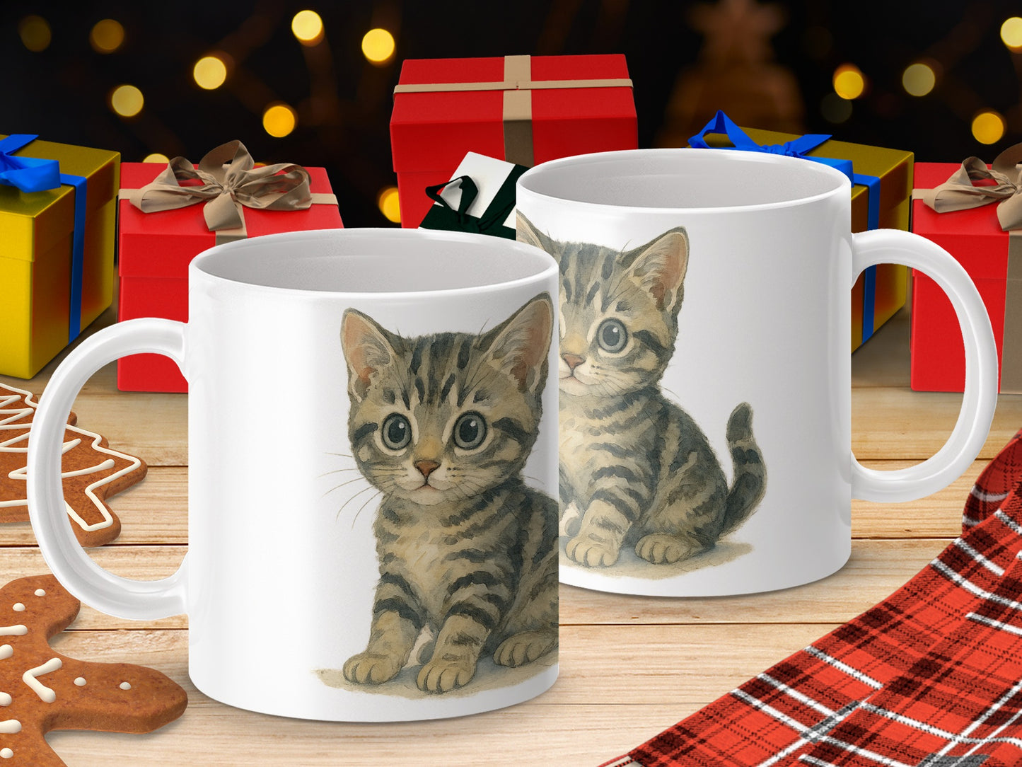 Cute Kitten Christmas Themed White Coffee Mug product