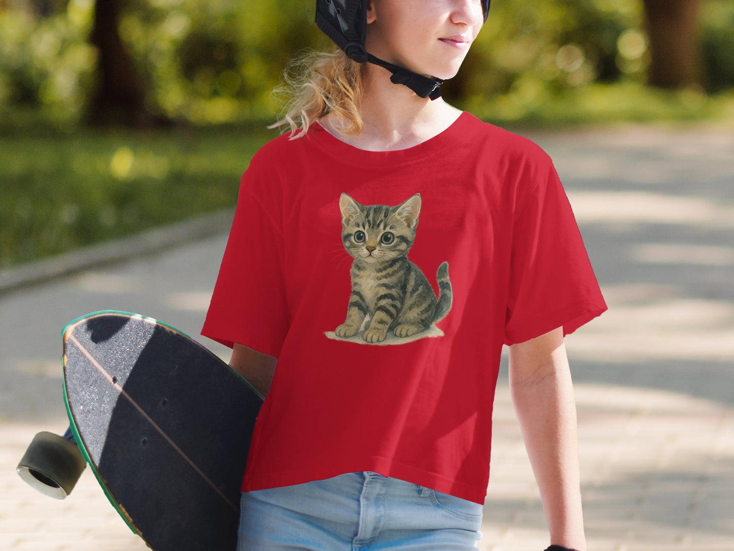 Adorable Kitten Print on Red Youth T-Shirt product type