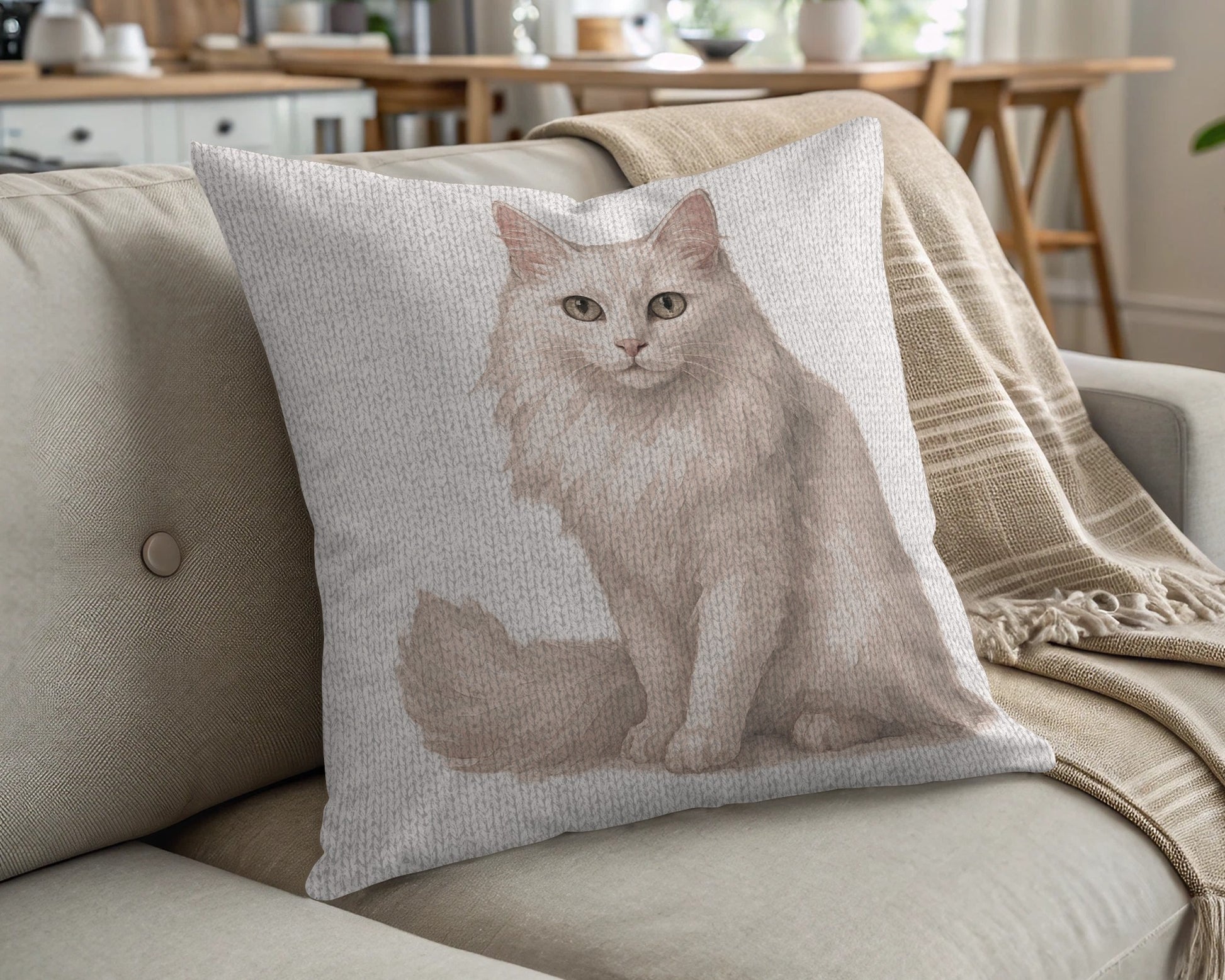Adorable Cat Printed Throw Pillow Home Decor Product
