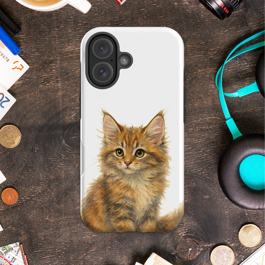 Cute Fluffy Kitten Drawing on White Phone Case product