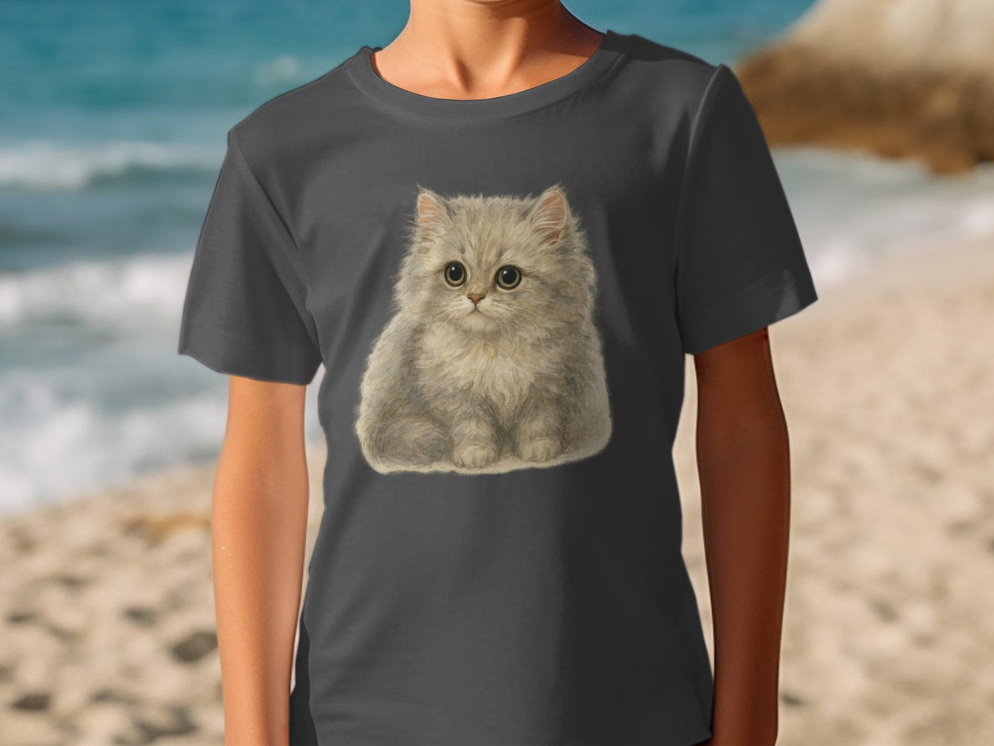 Cute Fluffy Kitten Print Gray Unisex T-Shirt product